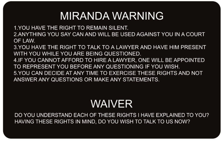 Metal Miranda Warning Card - Blue Shield Tactical Systems